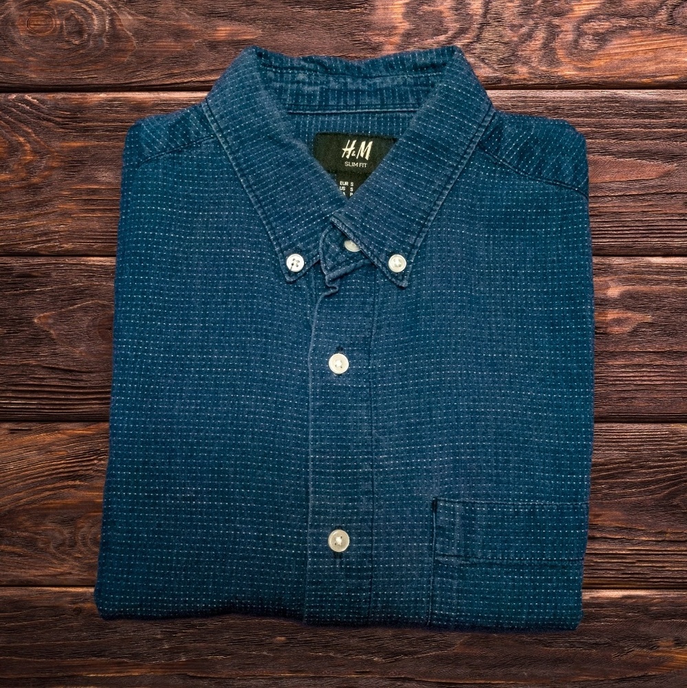 Dark Blue Slim Fit Long Sleeve Dress Shirt | H&M